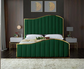 Meridian Furniture Jolie Green Velvet Queen Bed (3 Boxes)