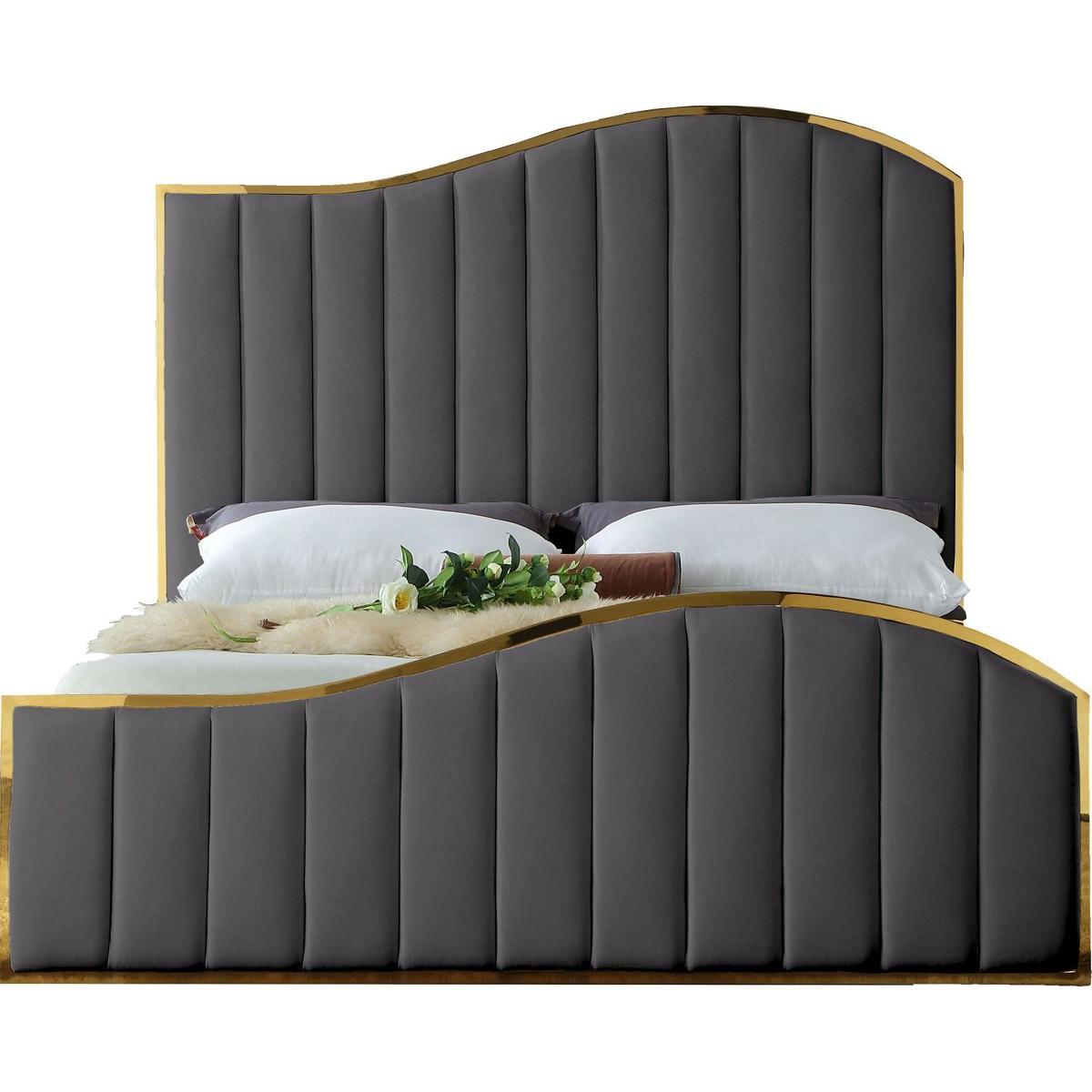 Meridian Furniture Jolie Grey Velvet King Bed (3 Boxes)Meridian Furniture - King Bed (3 Boxes) - Minimal And Modern - 1