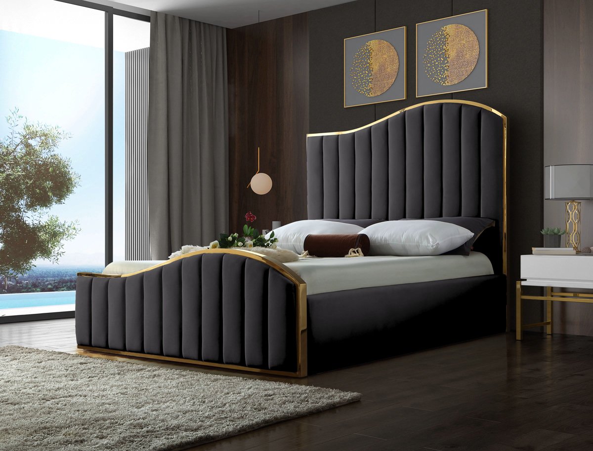 Meridian Furniture Jolie Grey Velvet King Bed (3 Boxes)