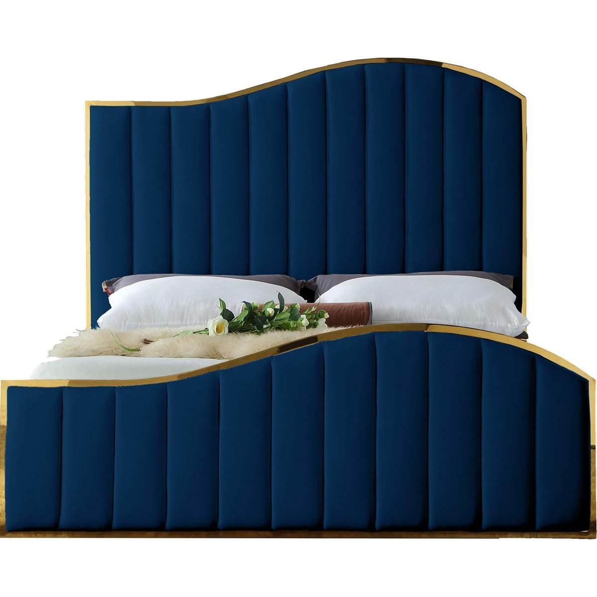 Meridian Furniture Jolie Navy Velvet King Bed (3 Boxes)Meridian Furniture - King Bed (3 Boxes) - Minimal And Modern - 1