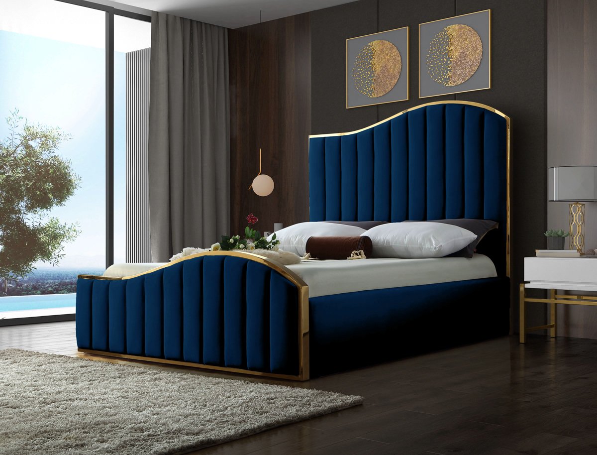 Meridian Furniture Jolie Navy Velvet King Bed (3 Boxes)