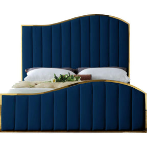 Meridian Furniture Jolie Navy Velvet Queen Bed (3 Boxes)Meridian Furniture - Queen Bed (3 Boxes) - Minimal And Modern - 1