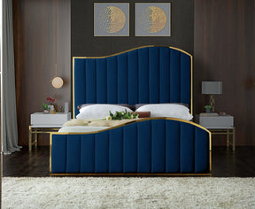 Meridian Furniture Jolie Navy Velvet Queen Bed (3 Boxes)