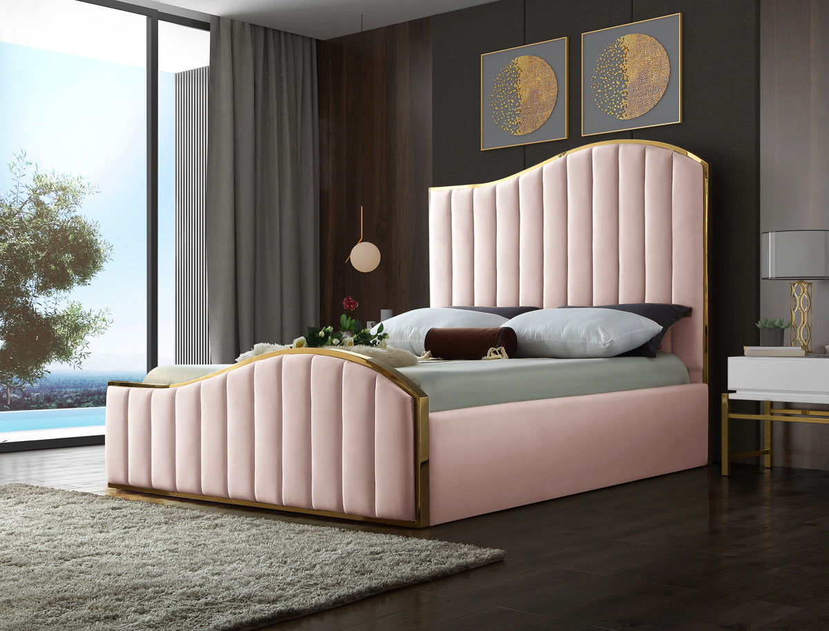 Meridian Furniture Jolie Pink Velvet Queen Bed