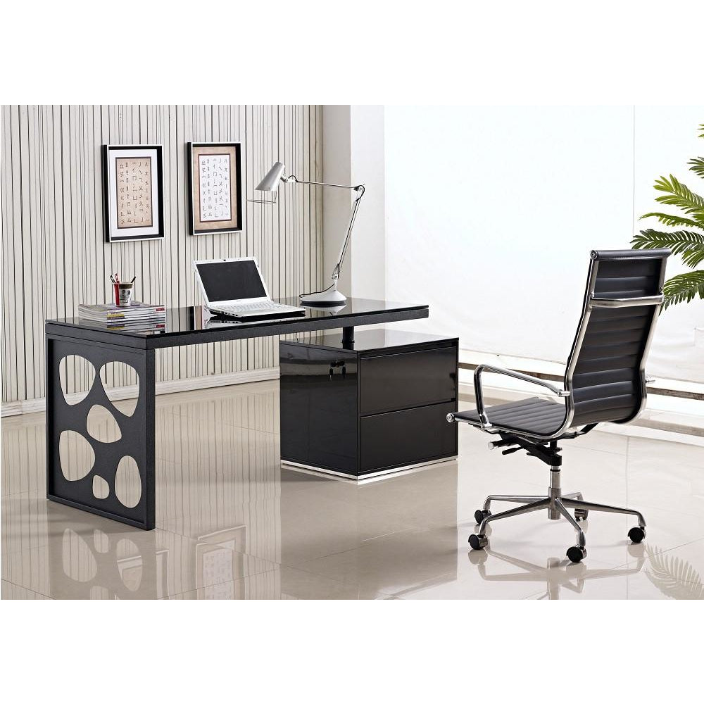J&M Furniture Modern Black and Metal Contemporary Writing Computer Work KD01R Office Desk-Minimal & Modern