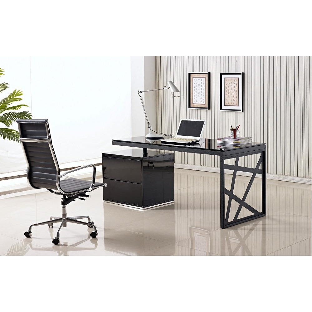 J&M Furniture Modern Black and Metal Contemporary Writing Computer Work KD01 Office Desk-Minimal & Modern