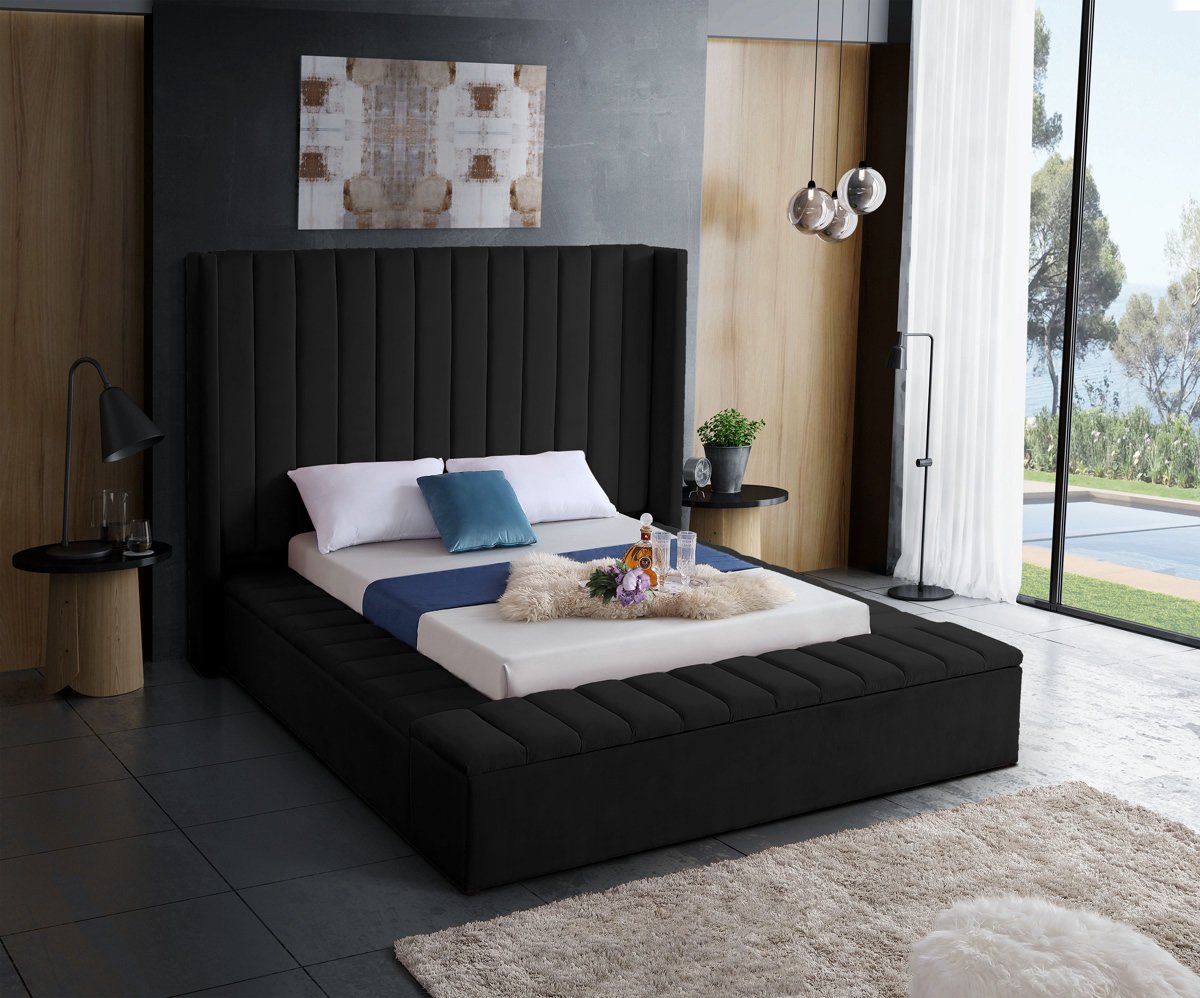 Meridian Furniture Kiki Black Velvet King Bed (3 Boxes)