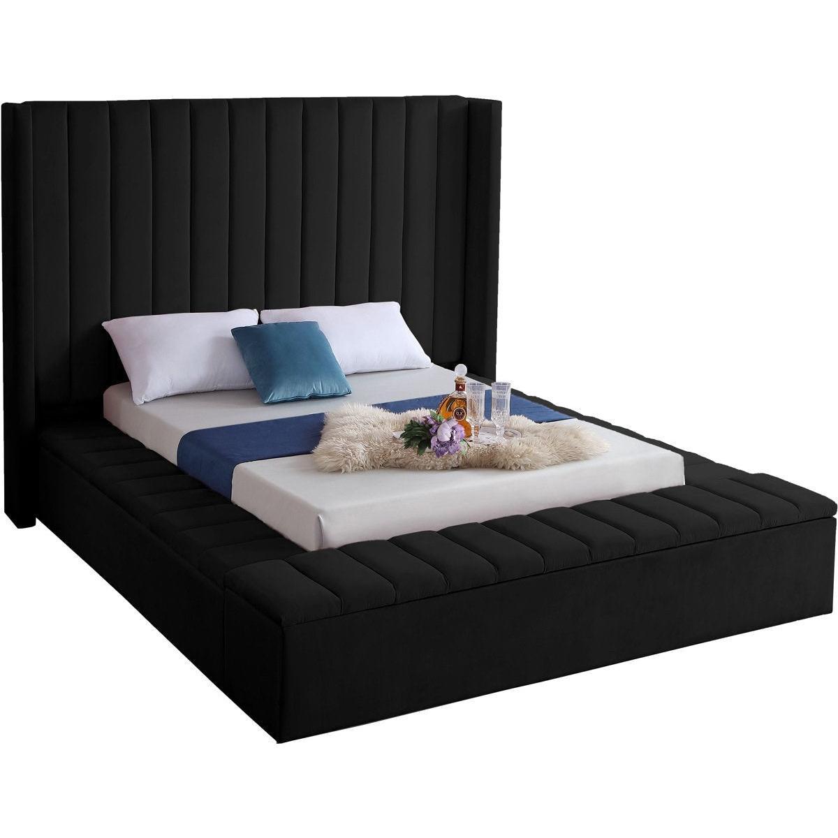 Meridian Furniture Kiki Black Velvet Queen Bed (3 Boxes)Meridian Furniture - Queen Bed (3 Boxes) - Minimal And Modern - 1