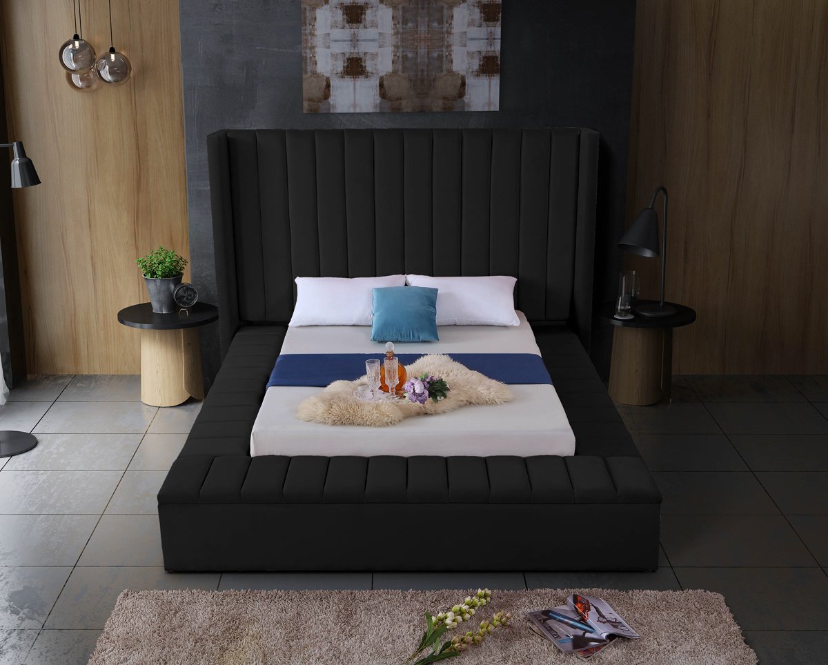 Meridian Furniture Kiki Black Velvet Queen Bed (3 Boxes)