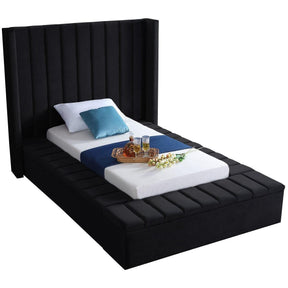 Meridian Furniture Kiki Black Velvet Twin Bed (3 Boxes)Meridian Furniture - Twin Bed (3 Boxes) - Minimal And Modern - 1