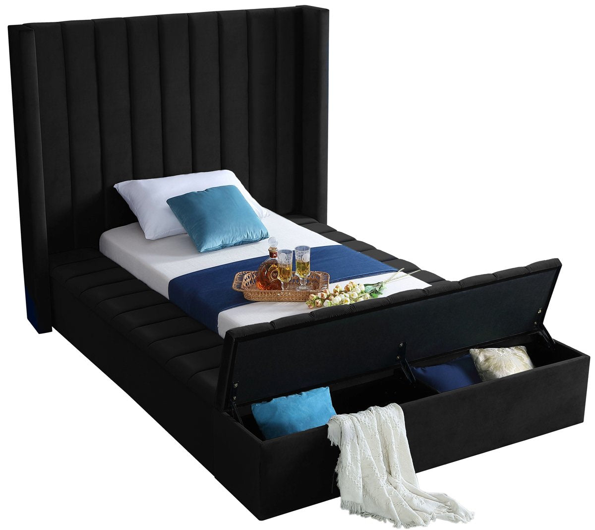 Meridian Furniture Kiki Black Velvet Twin Bed (3 Boxes)