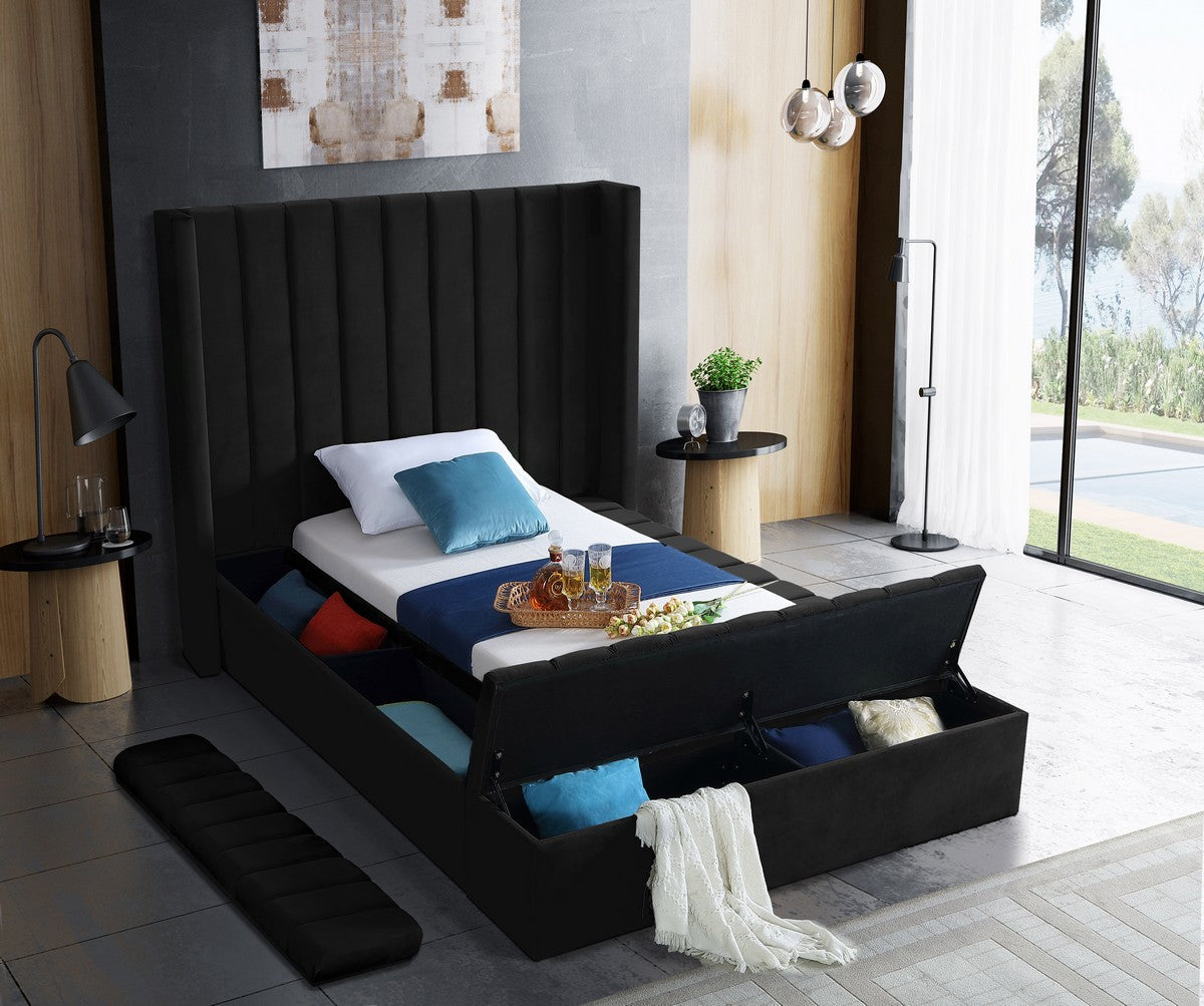 Meridian Furniture Kiki Black Velvet Twin Bed (3 Boxes)