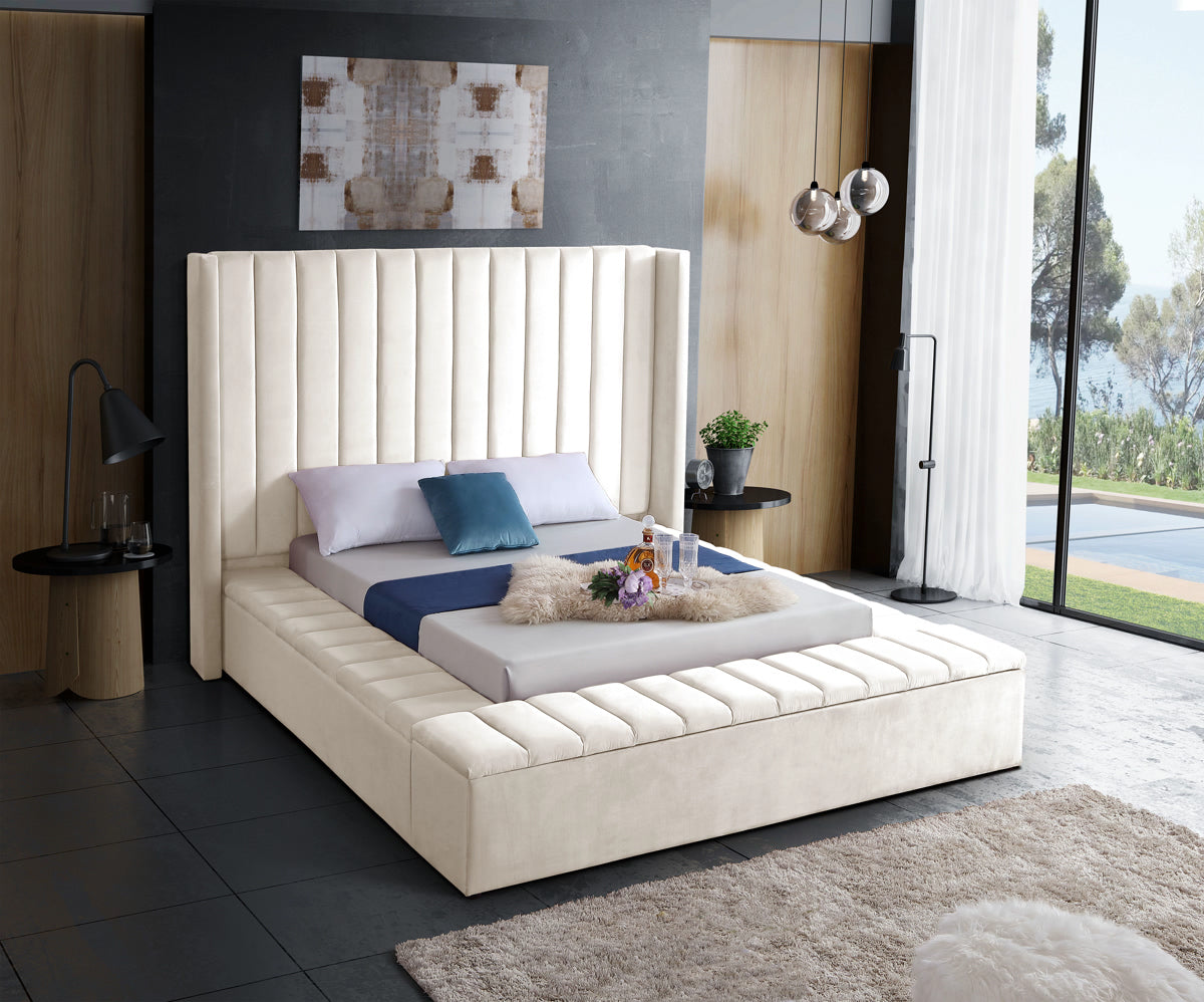 Meridian Furniture Kiki Cream Velvet Full Bed