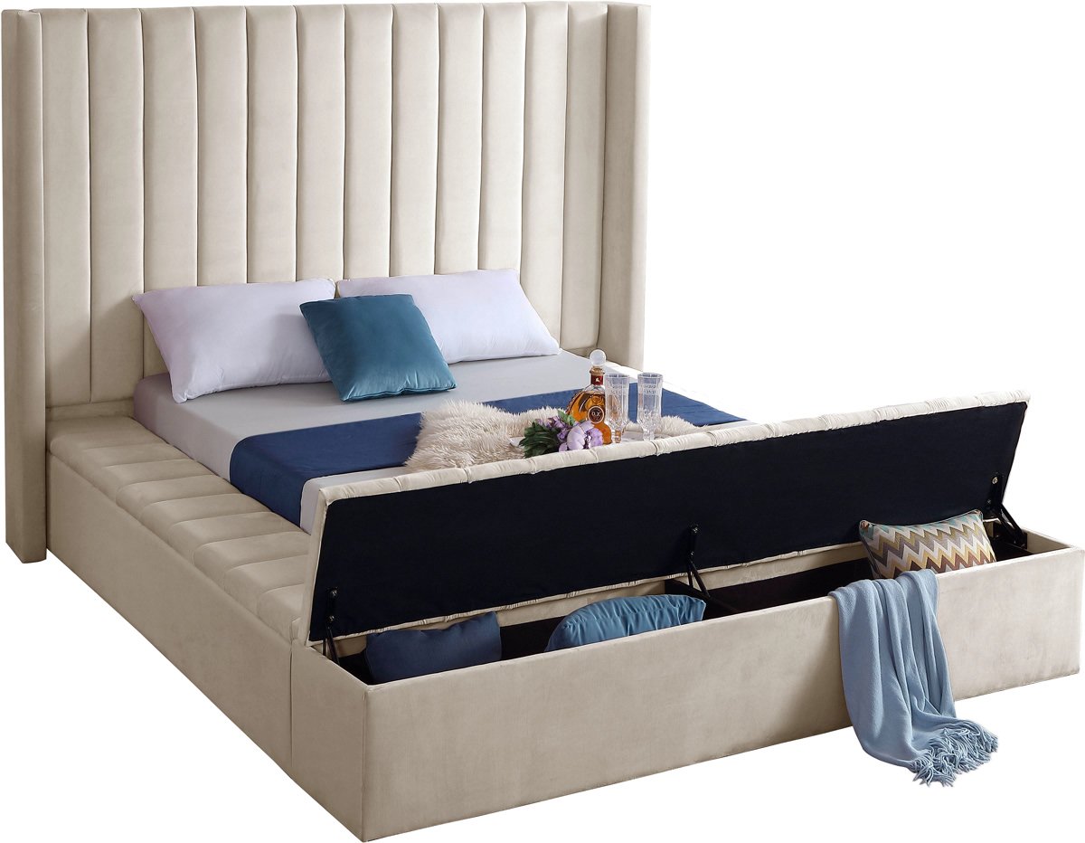 Meridian Furniture Kiki Cream Velvet King Bed (3 Boxes)