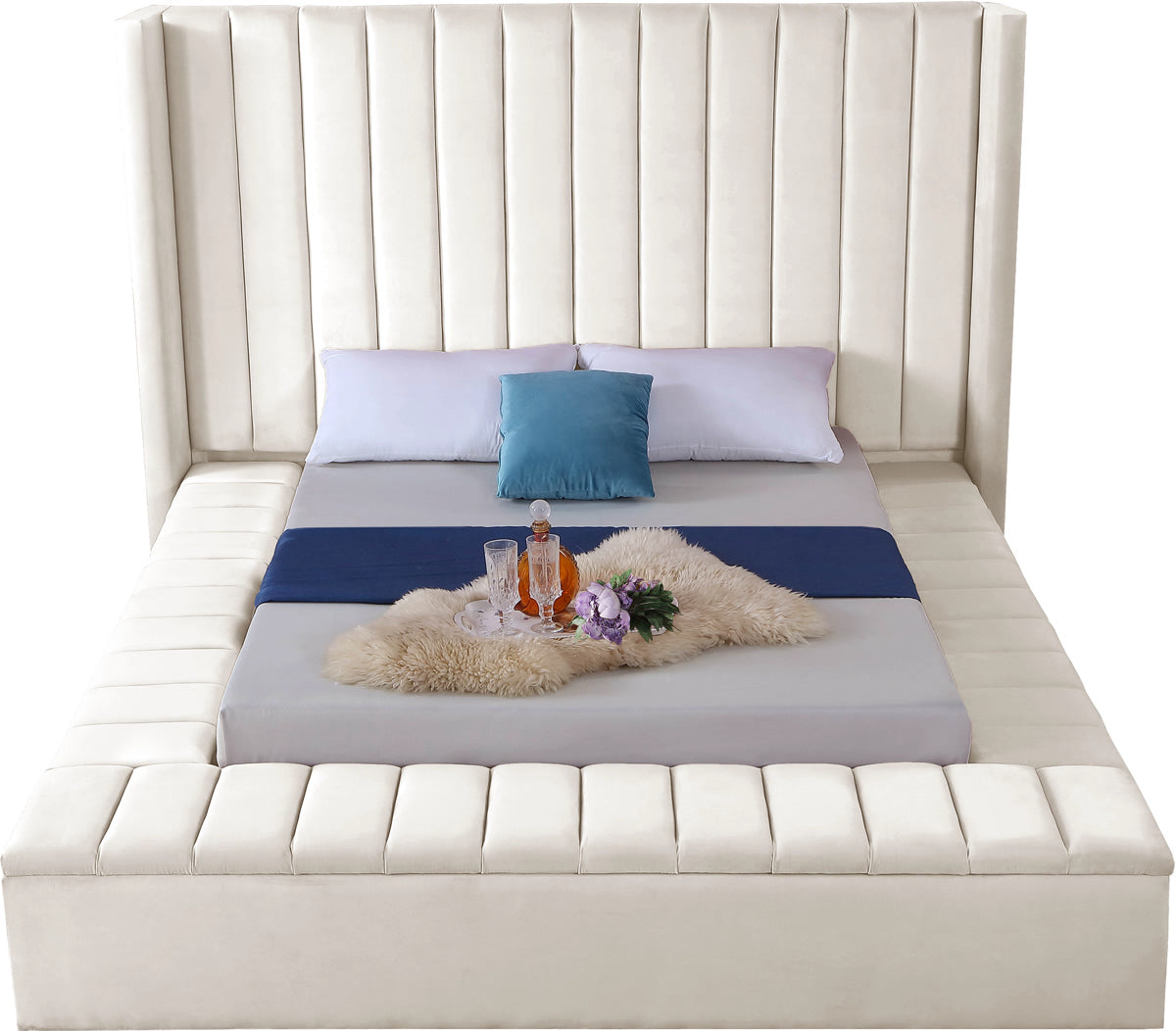 Meridian Furniture Kiki Cream Velvet King Bed