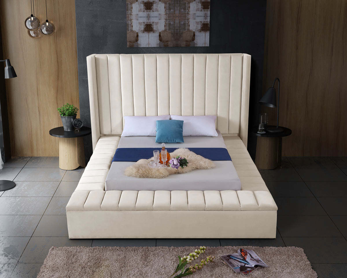 Meridian Furniture Kiki Cream Velvet King Bed