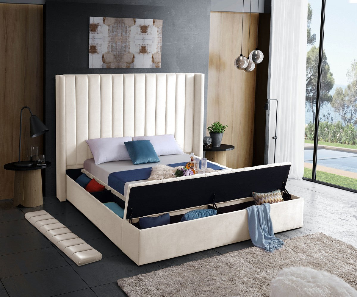 Meridian Furniture Kiki Cream Velvet King Bed (3 Boxes)