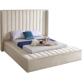 Meridian Furniture Kiki Cream Velvet Queen Bed (3 Boxes)Meridian Furniture - Queen Bed (3 Boxes) - Minimal And Modern - 1