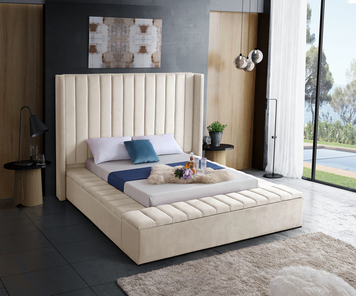 Meridian Furniture Kiki Cream Velvet Queen Bed