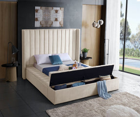Meridian Furniture Kiki Cream Velvet Queen Bed (3 Boxes)