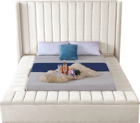 Meridian Furniture Kiki Cream Velvet Queen Bed (3 Boxes)
