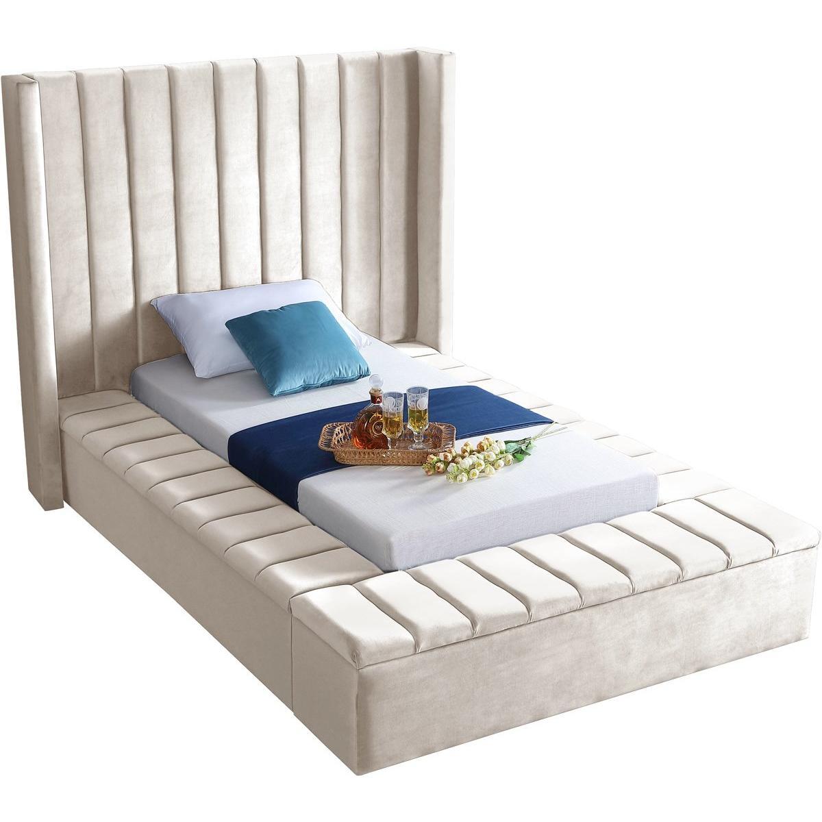 Meridian Furniture Kiki Cream Velvet Twin Bed (3 Boxes)Meridian Furniture - Twin Bed (3 Boxes) - Minimal And Modern - 1
