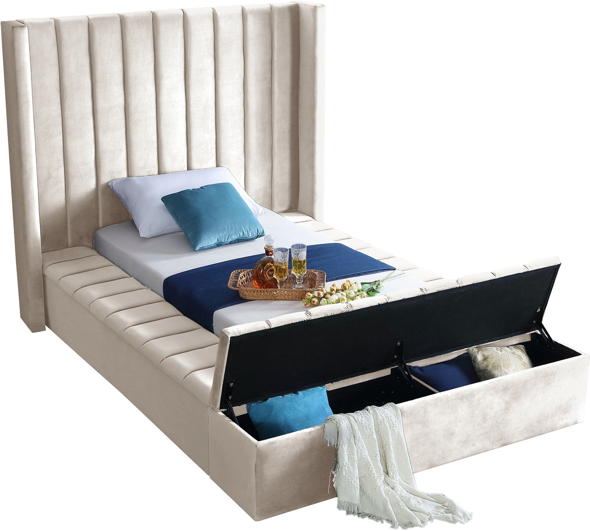 Meridian Furniture Kiki Cream Velvet Twin Bed