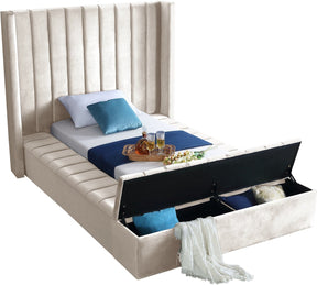 Meridian Furniture Kiki Cream Velvet Twin Bed (3 Boxes)