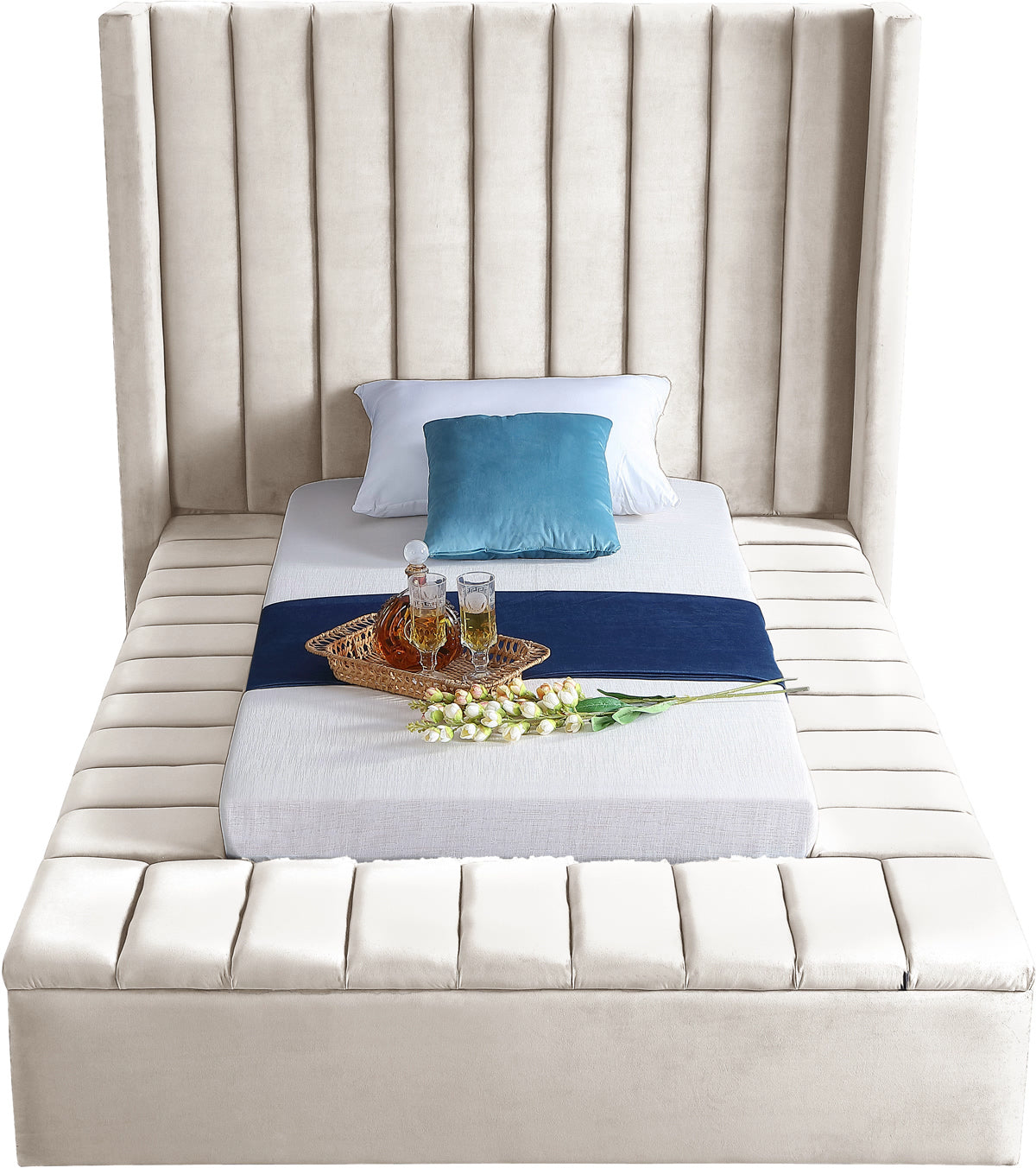 Meridian Furniture Kiki Cream Velvet Twin Bed