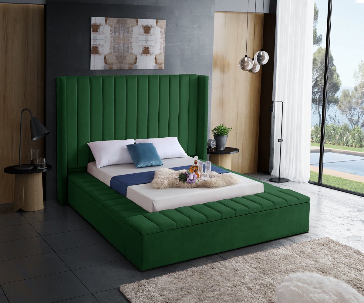 Meridian Furniture Kiki Green Velvet King Bed (3 Boxes)