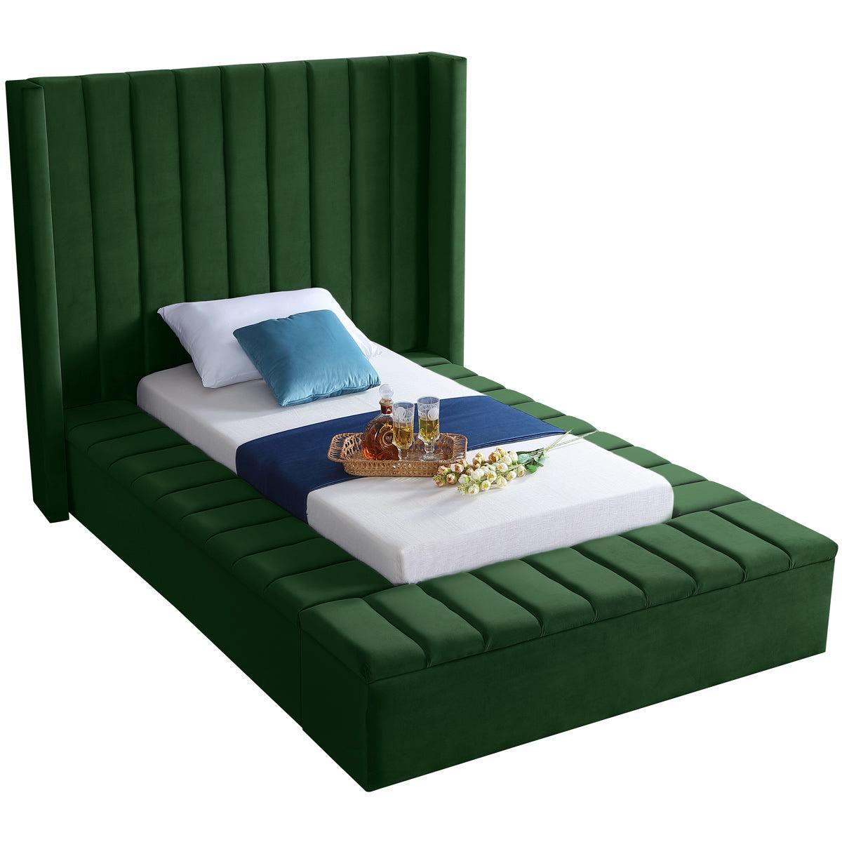 Meridian Furniture Kiki Green Velvet Twin BedMeridian Furniture - Bed - Minimal And Modern - 1
