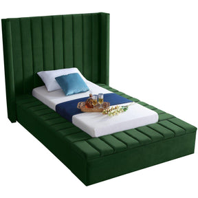 Meridian Furniture Kiki Green Velvet Twin Bed (3 Boxes)Meridian Furniture - Twin Bed (3 Boxes) - Minimal And Modern - 1