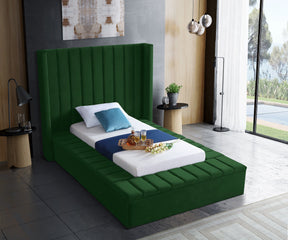 Meridian Furniture Kiki Green Velvet Twin Bed
