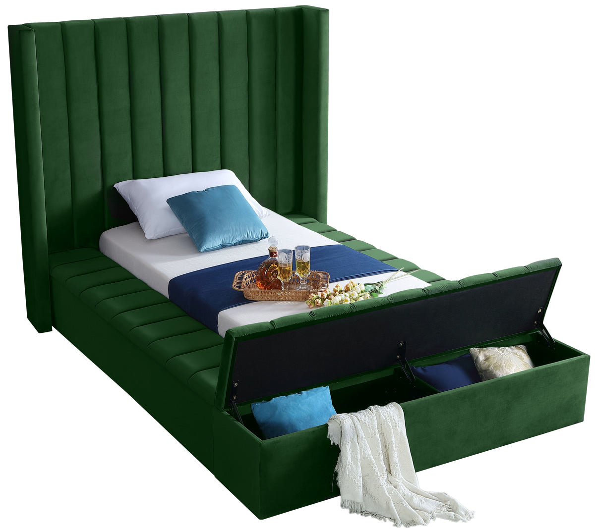 Meridian Furniture Kiki Green Velvet Twin Bed
