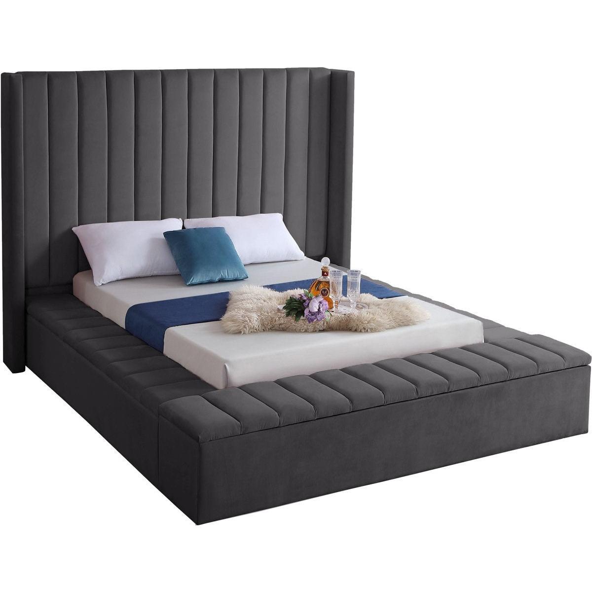 Meridian Furniture Kiki Grey Velvet King Bed (3 Boxes)Meridian Furniture - King Bed (3 Boxes) - Minimal And Modern - 1