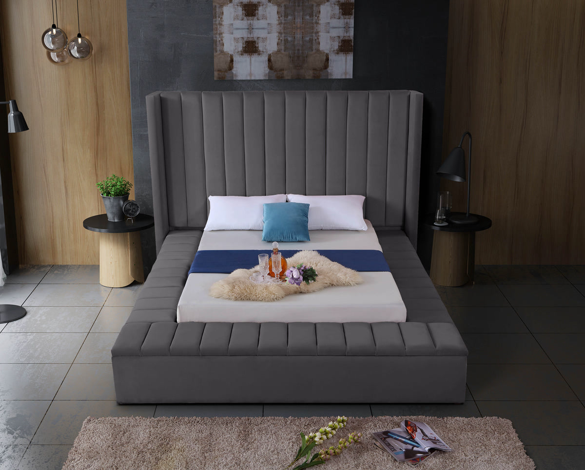 Meridian Furniture Kiki Grey Velvet Queen Bed