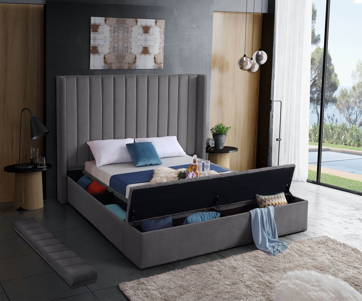 Meridian Furniture Kiki Grey Velvet Queen Bed (3 Boxes)