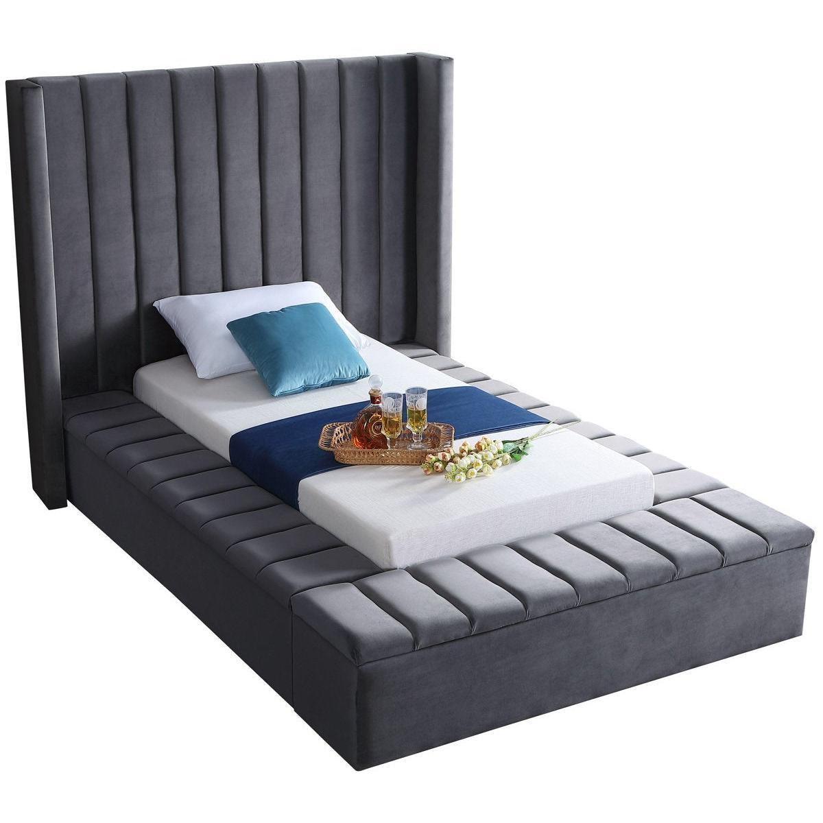 Meridian Furniture Kiki Grey Velvet Twin Bed (3 Boxes)Meridian Furniture - Twin Bed (3 Boxes) - Minimal And Modern - 1