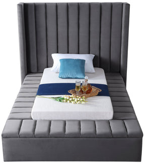 Meridian Furniture Kiki Grey Velvet Twin Bed