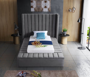 Meridian Furniture Kiki Grey Velvet Twin Bed
