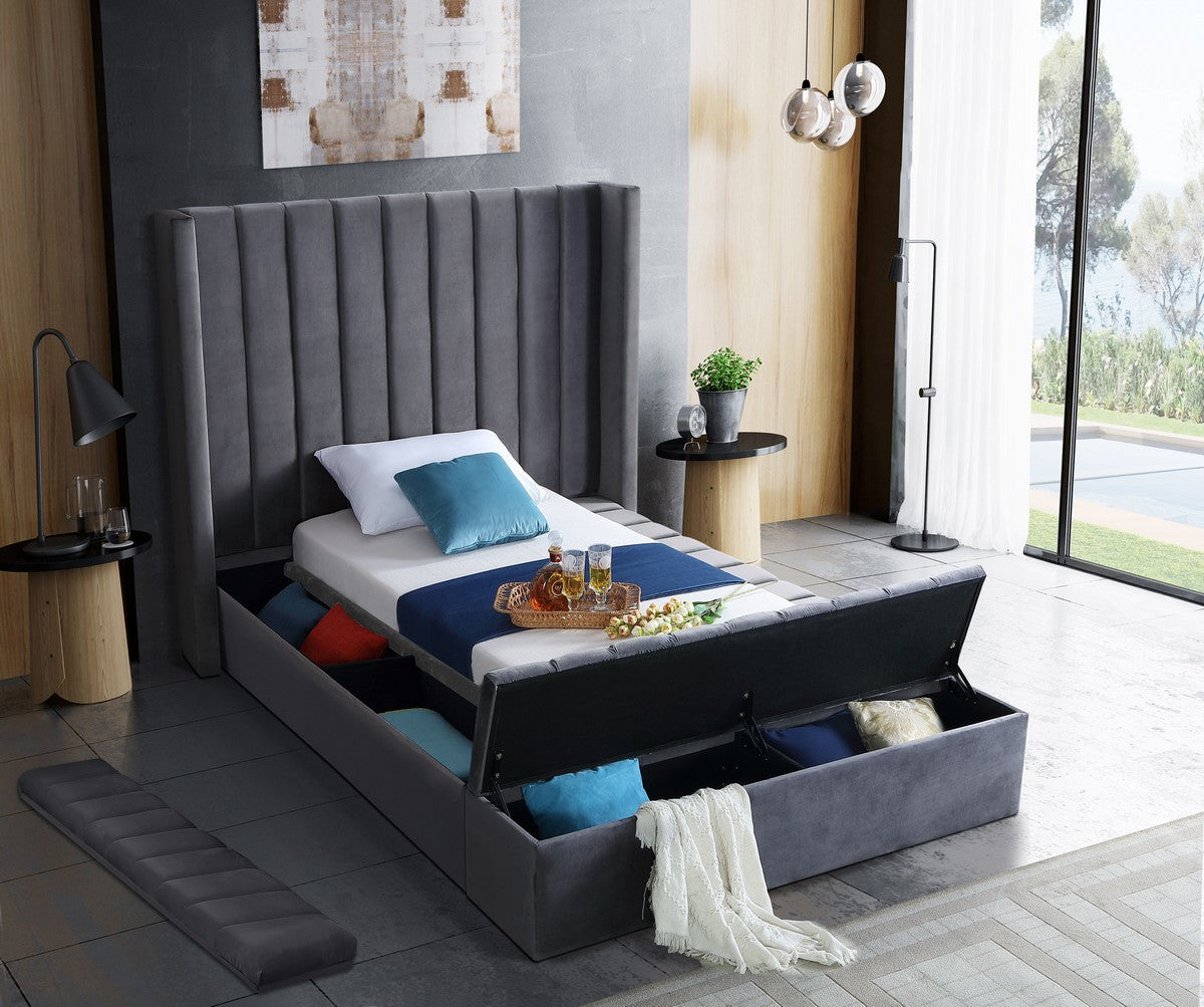 Meridian Furniture Kiki Grey Velvet Twin Bed (3 Boxes)