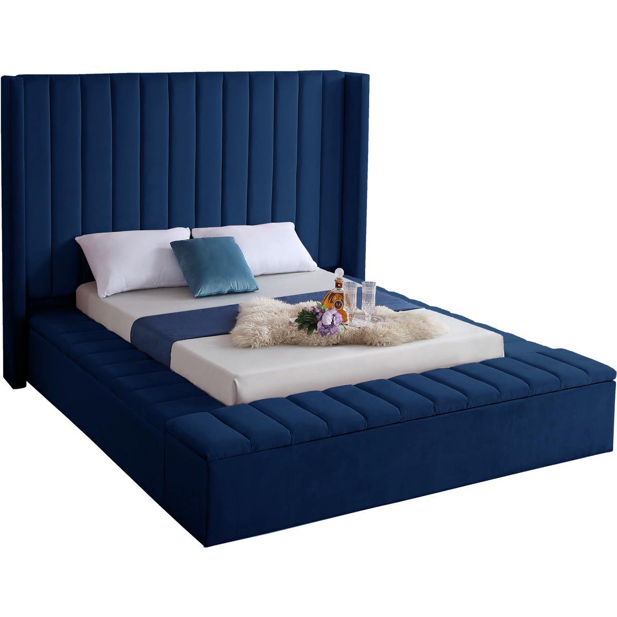 Meridian Furniture Kiki Navy Velvet Full BedMeridian Furniture - Bed - Minimal And Modern - 1