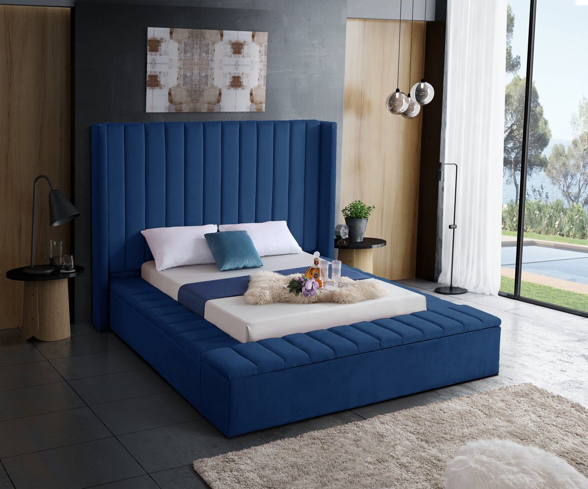 Meridian Furniture Kiki Navy Velvet Full Bed (3 Boxes)