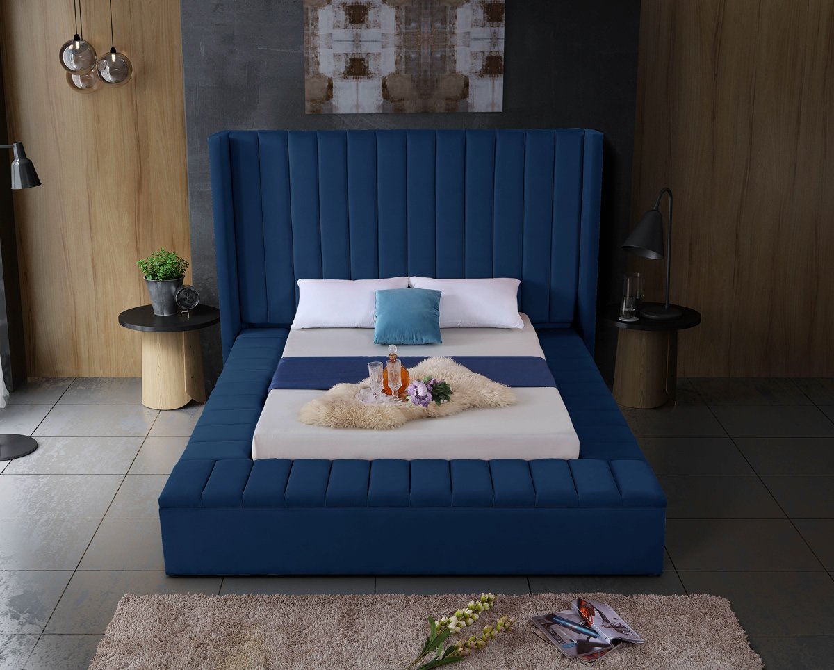 Meridian Furniture Kiki Navy Velvet Full Bed (3 Boxes)