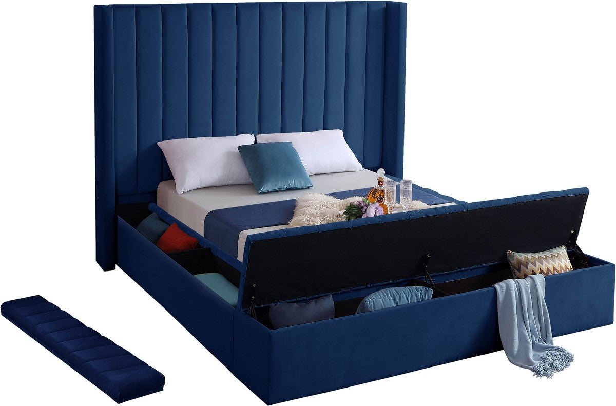 Meridian Furniture Kiki Navy Velvet King Bed (3 Boxes)