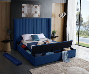Meridian Furniture Kiki Navy Velvet King Bed (3 Boxes)