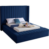 Meridian Furniture Kiki Navy Velvet Queen Bed (3 Boxes)Meridian Furniture - Queen Bed (3 Boxes) - Minimal And Modern - 1