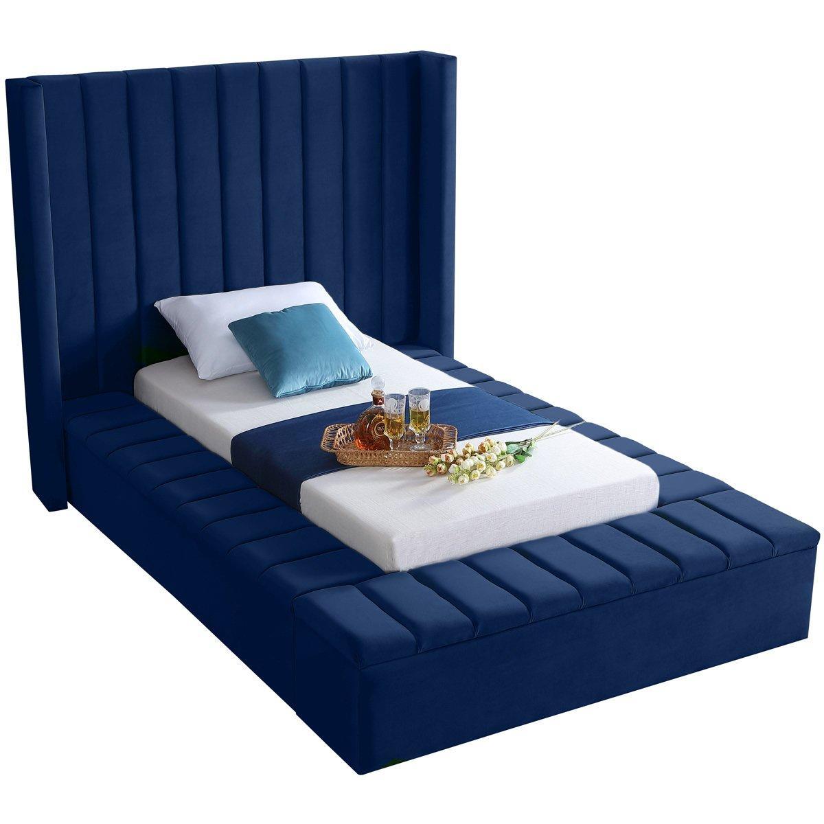 Meridian Furniture Kiki Navy Velvet Twin Bed (3 Boxes)Meridian Furniture - Twin Bed (3 Boxes) - Minimal And Modern - 1