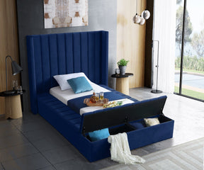 Meridian Furniture Kiki Navy Velvet Twin Bed (3 Boxes)