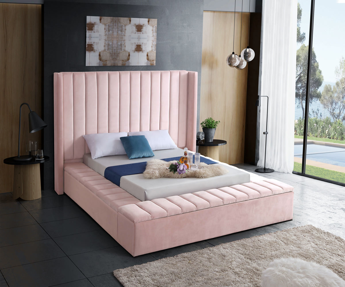 Meridian Furniture Kiki Pink Velvet Full Bed